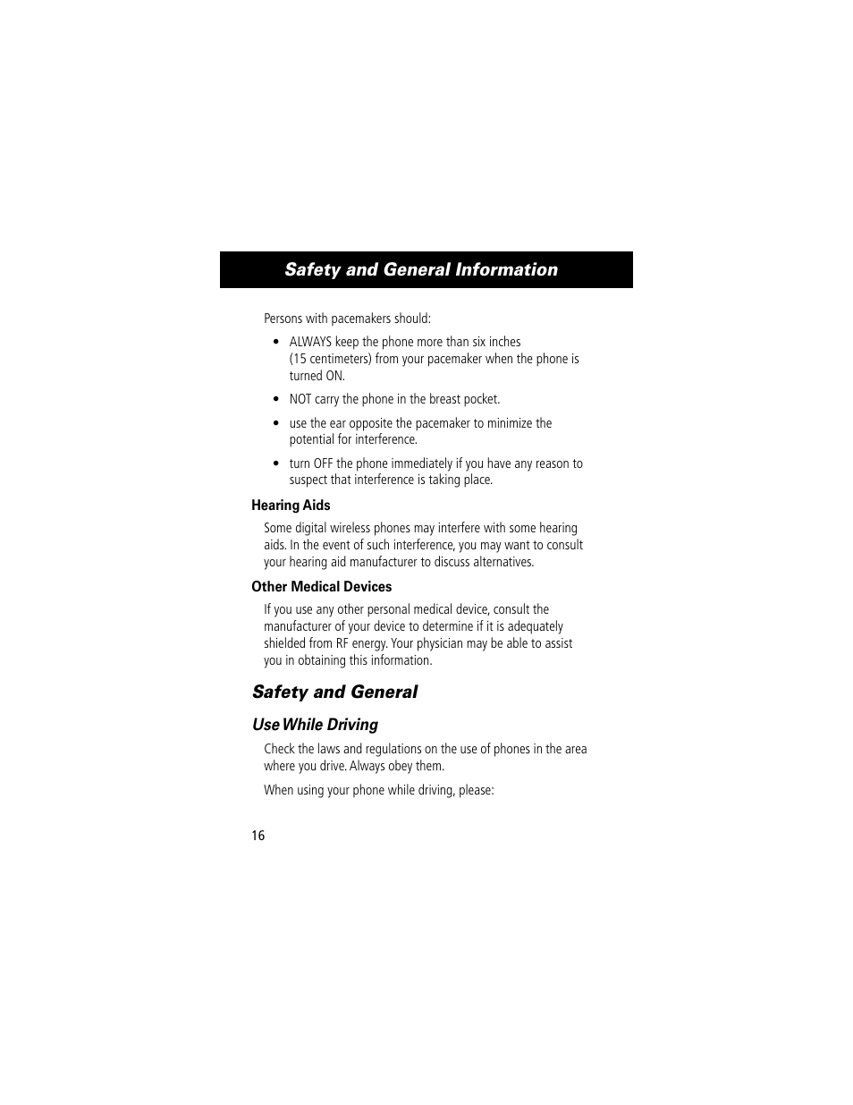 Safety and general information, Safety and general | Motorola 60C User Manual | Page 18 / 190