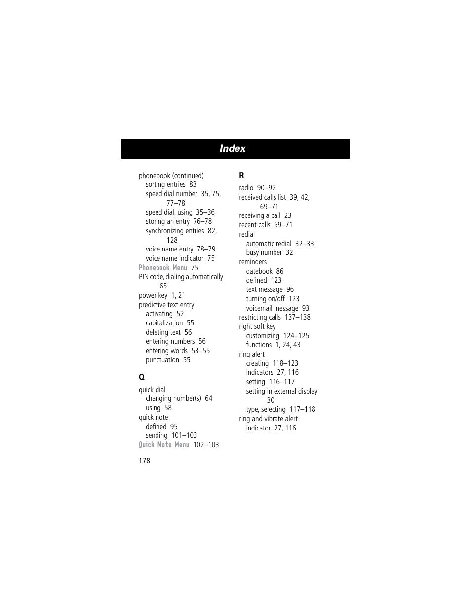 Index | Motorola 60C User Manual | Page 180 / 190