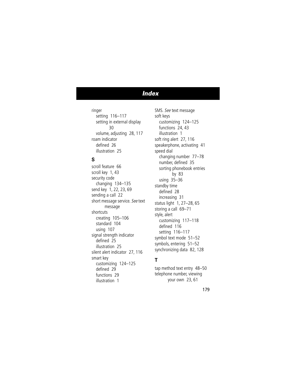 Index | Motorola 60C User Manual | Page 181 / 190