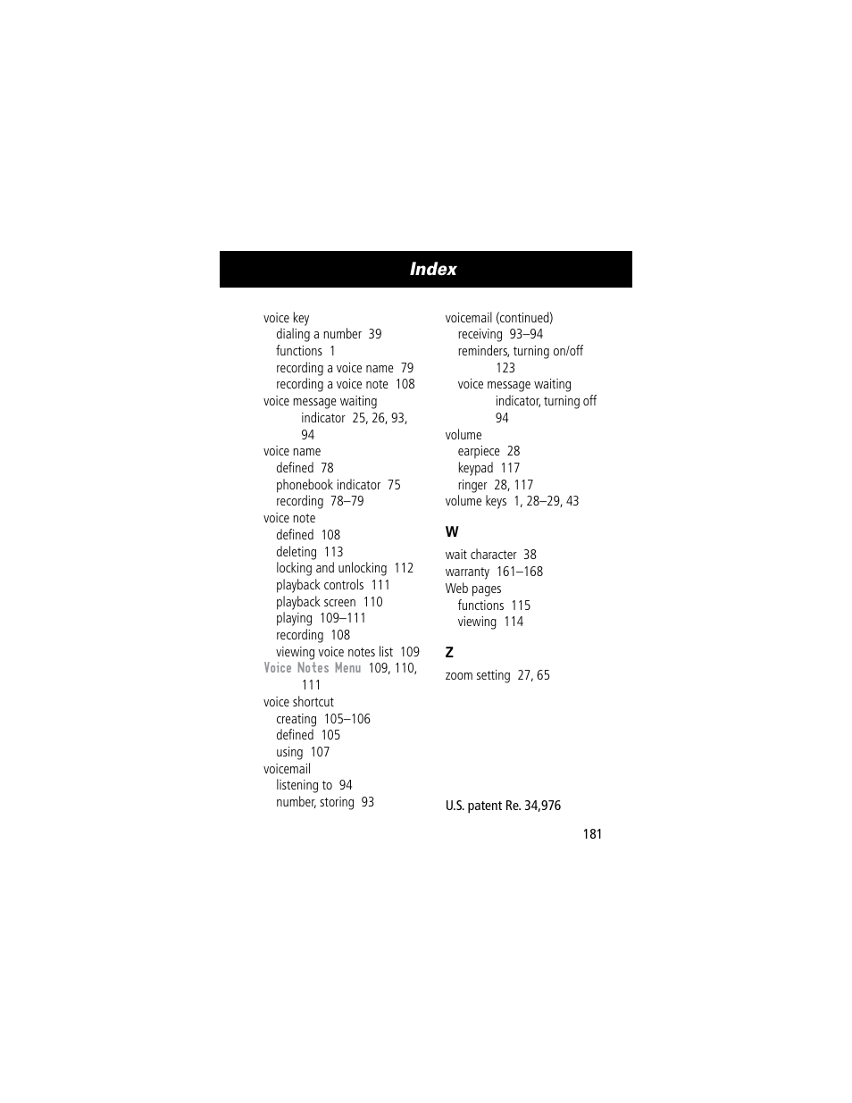 Index | Motorola 60C User Manual | Page 183 / 190