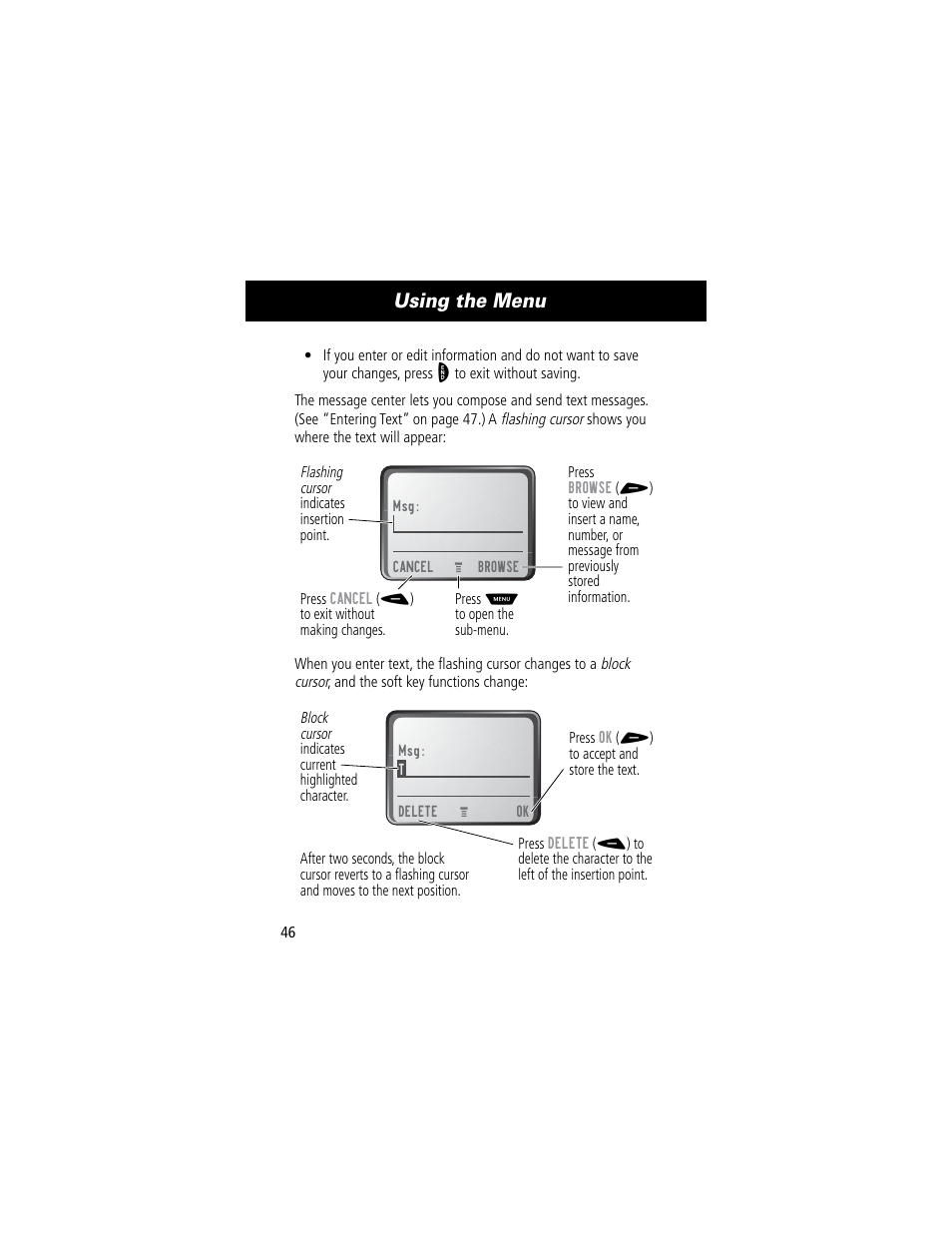 Using the menu | Motorola 60C User Manual | Page 48 / 190