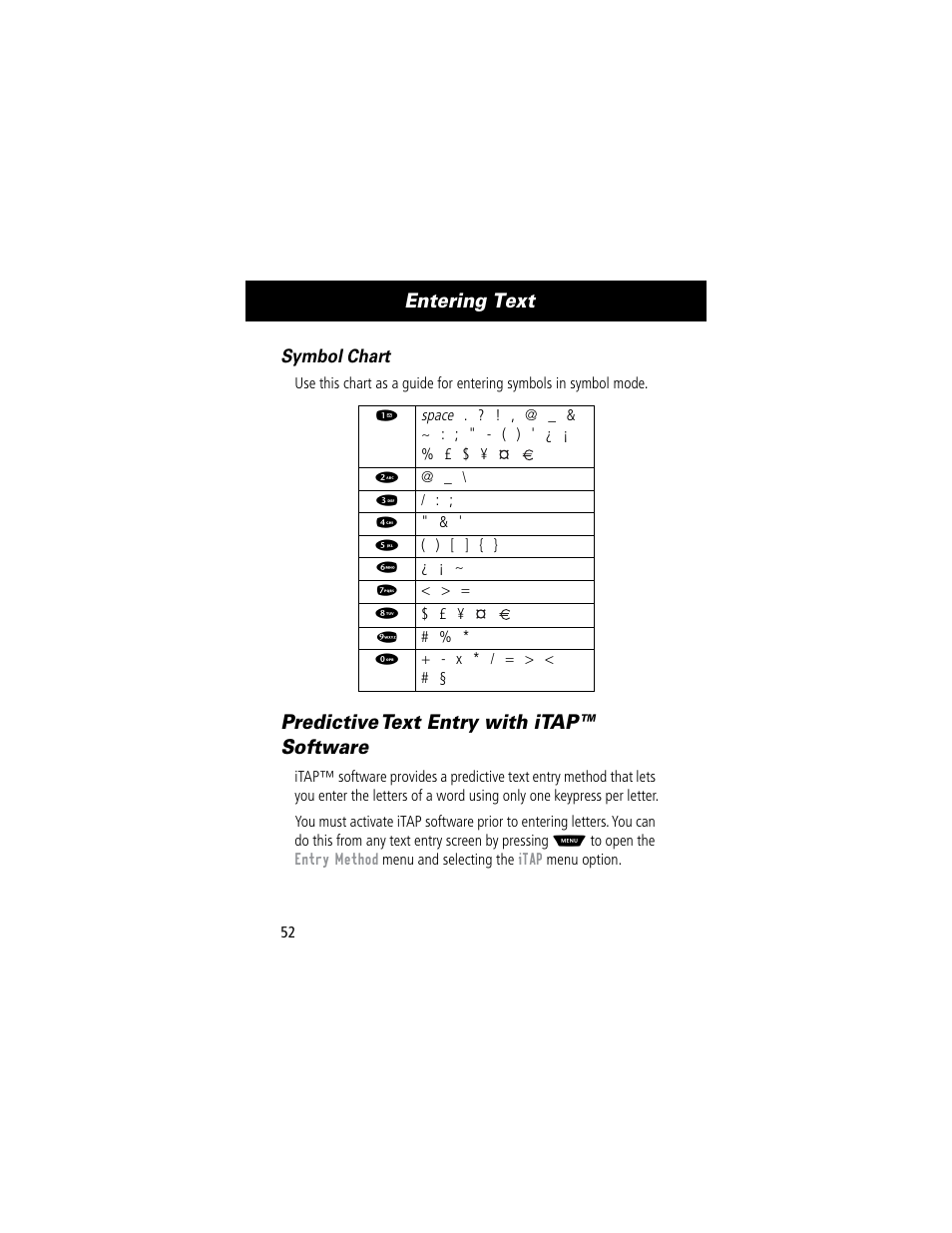 Entering text, Predictive text entry with itap™ software | Motorola 60C User Manual | Page 54 / 190