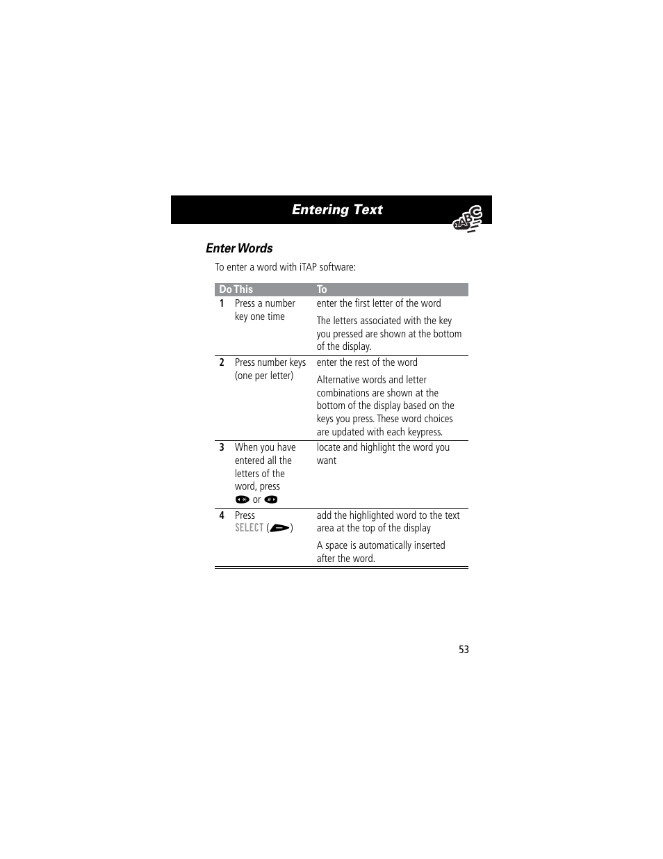 Entering text | Motorola 60C User Manual | Page 55 / 190