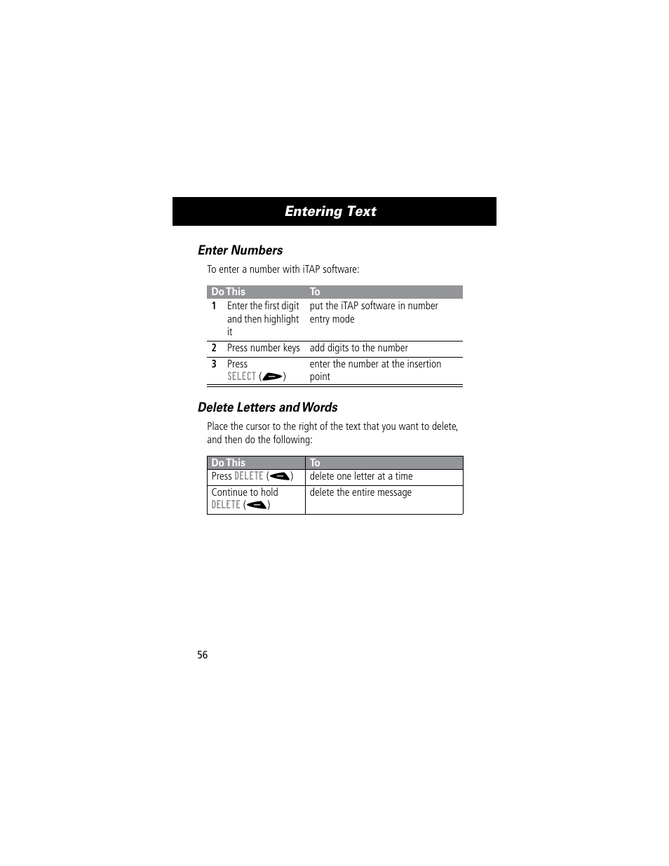 Entering text | Motorola 60C User Manual | Page 58 / 190