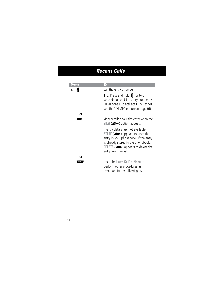 Recent calls | Motorola 60C User Manual | Page 72 / 190