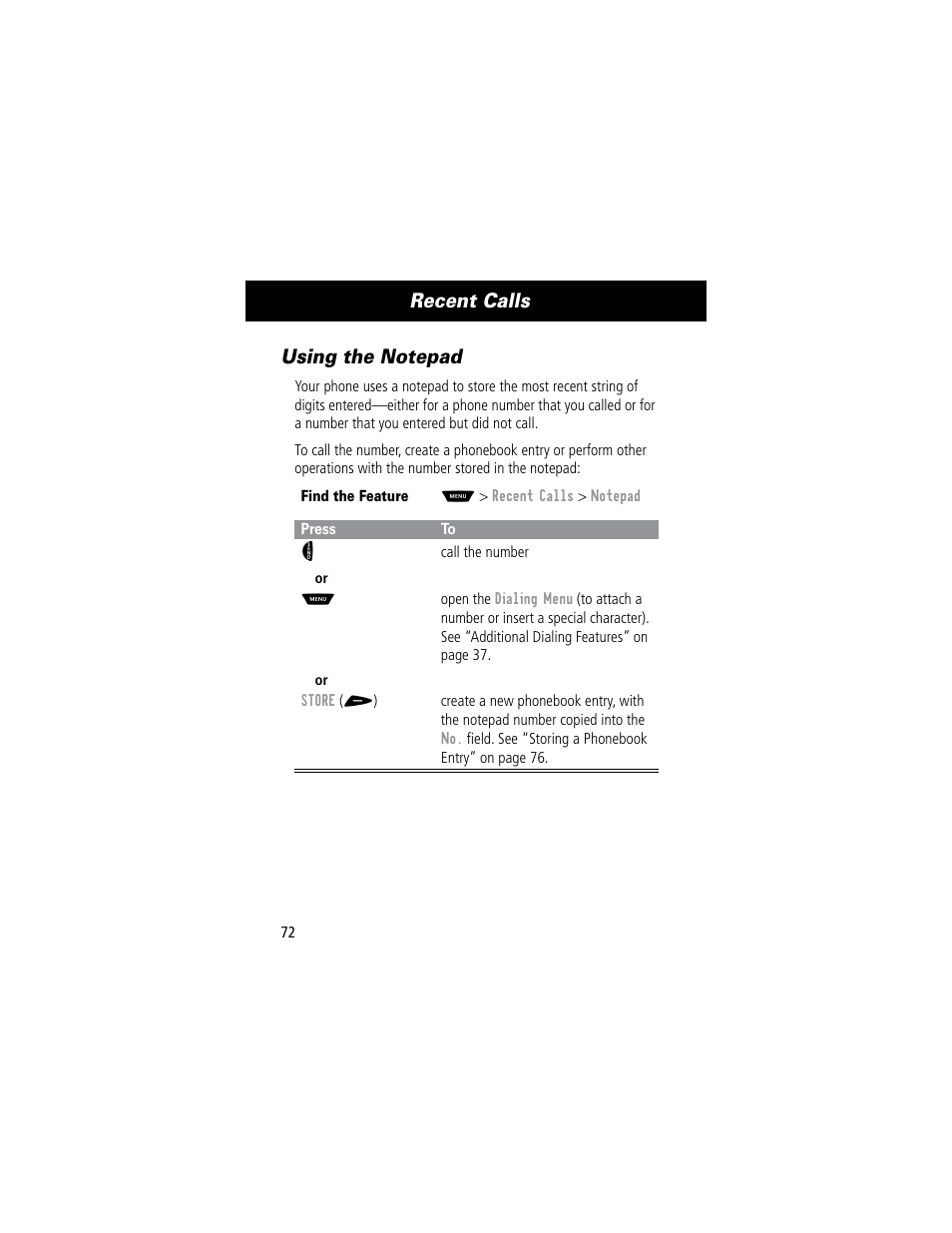 Recent calls | Motorola 60C User Manual | Page 74 / 190