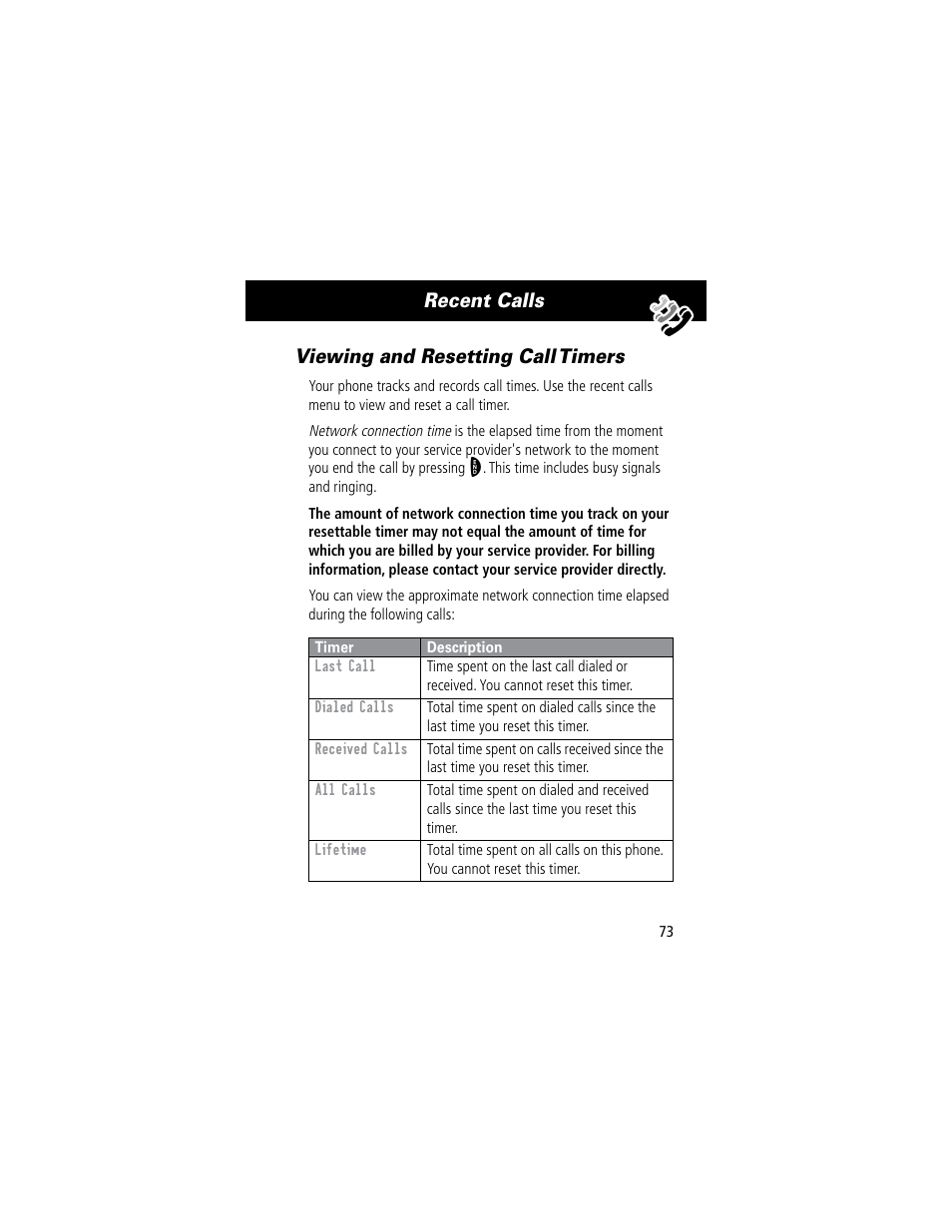 Recent calls viewing and resetting call timers | Motorola 60C User Manual | Page 75 / 190