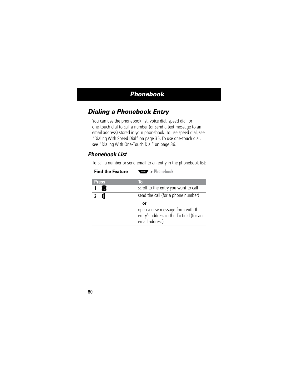 Phonebook, Dialing a phonebook entry | Motorola 60C User Manual | Page 82 / 190