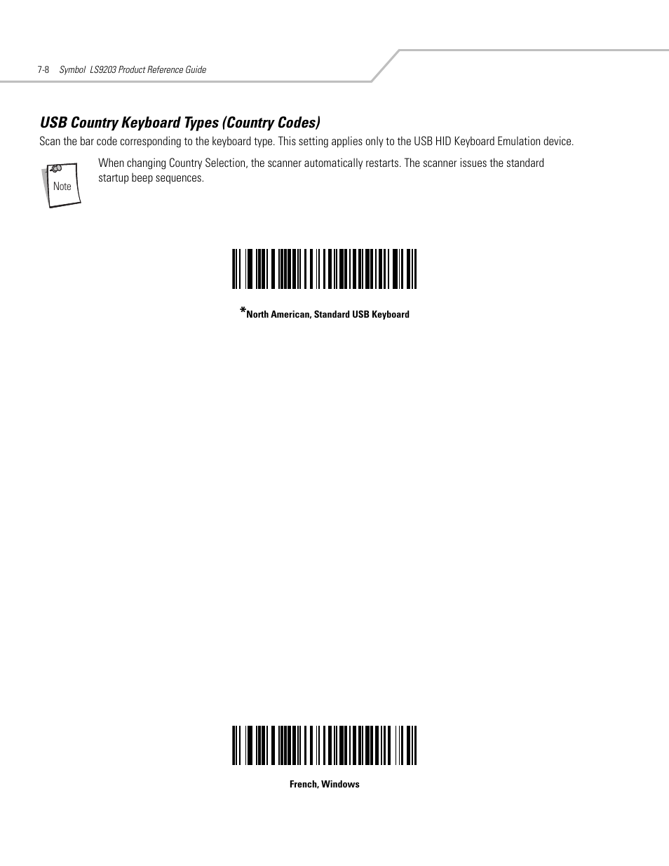 Usb country keyboard types (country codes), Usb country keyboard types (country codes) -8, Usb country keyboard types (country | Motorola SYMBOL LS9203 User Manual | Page 142 / 338