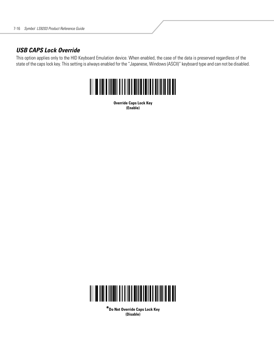 Usb caps lock override, Usb caps lock override -16 | Motorola SYMBOL LS9203 User Manual | Page 150 / 338