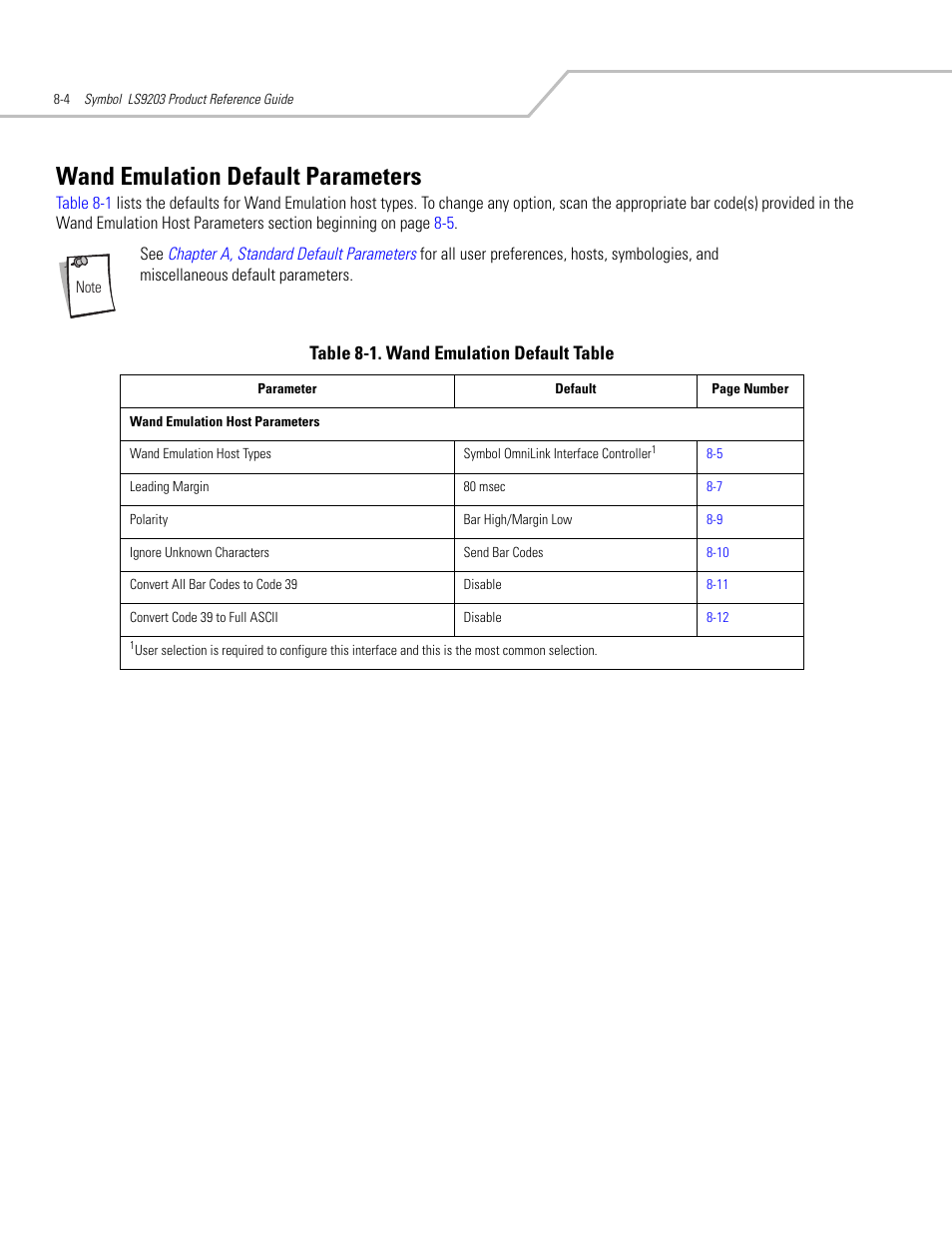 Wand emulation default parameters, Wand emulation default parameters -4 | Motorola SYMBOL LS9203 User Manual | Page 172 / 338