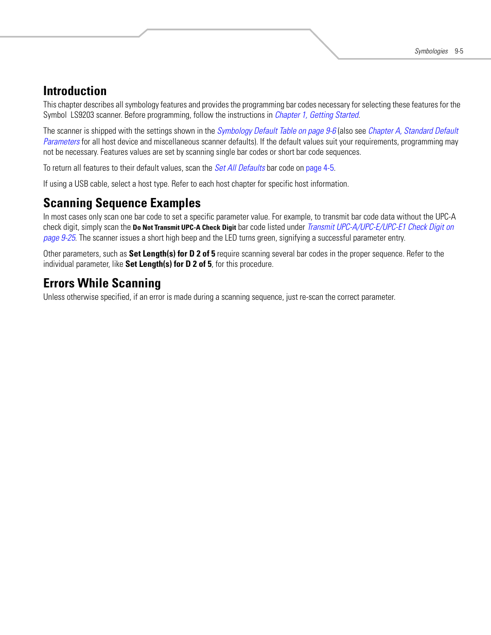 Introduction, Scanning sequence examples, Errors while scanning | Motorola SYMBOL LS9203 User Manual | Page 185 / 338