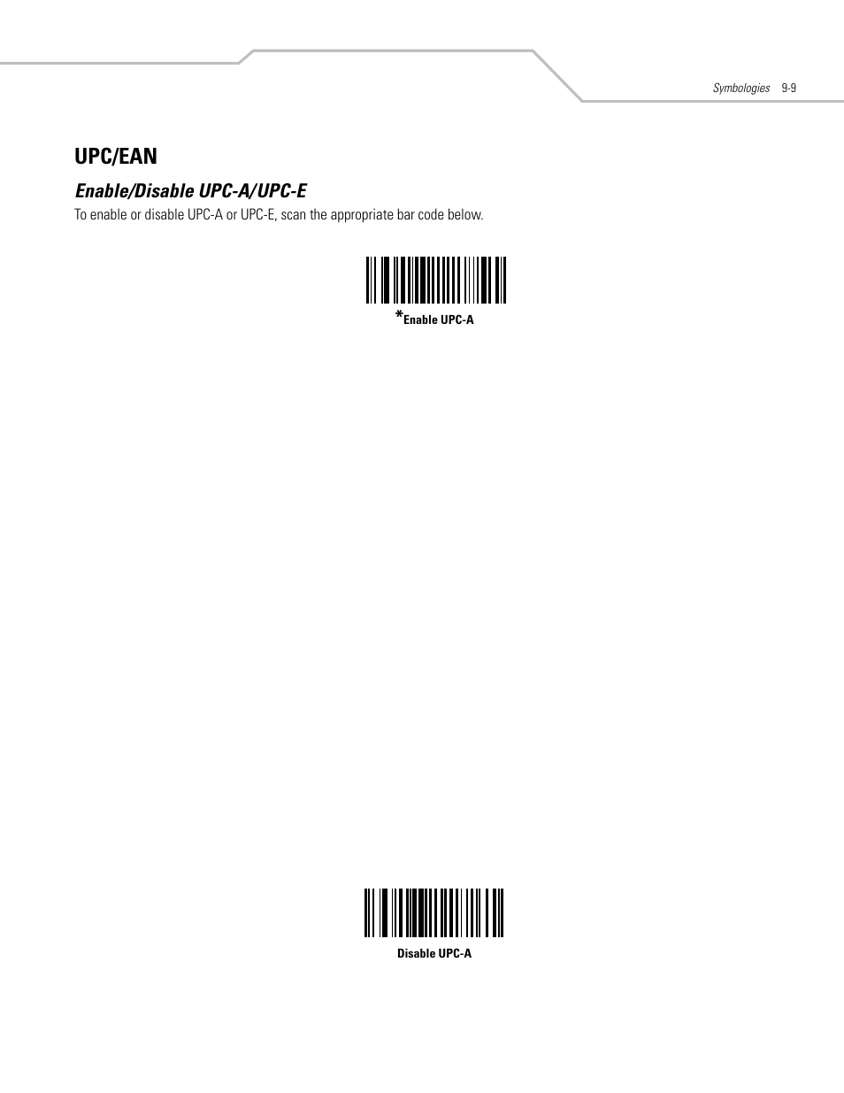 Upc/ean, Enable/disable upc-a/ upc-e, Upc/ean -9 | Enable/disable upc-a/upc-e -9, Enable/disable upc-a/upc-e | Motorola SYMBOL LS9203 User Manual | Page 189 / 338