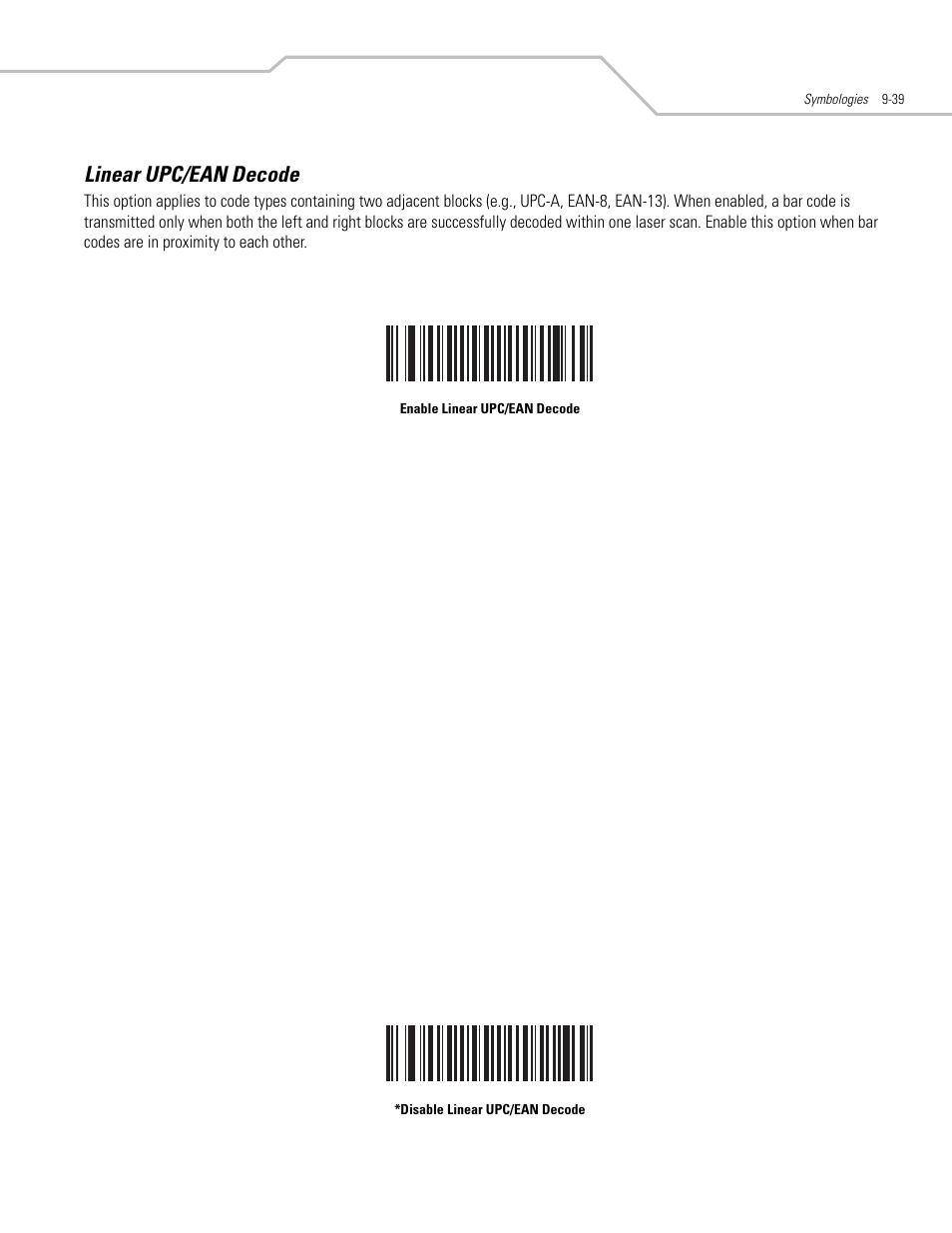 Linear upc/ean decode, Linear upc/ean decode -39 | Motorola SYMBOL LS9203 User Manual | Page 219 / 338