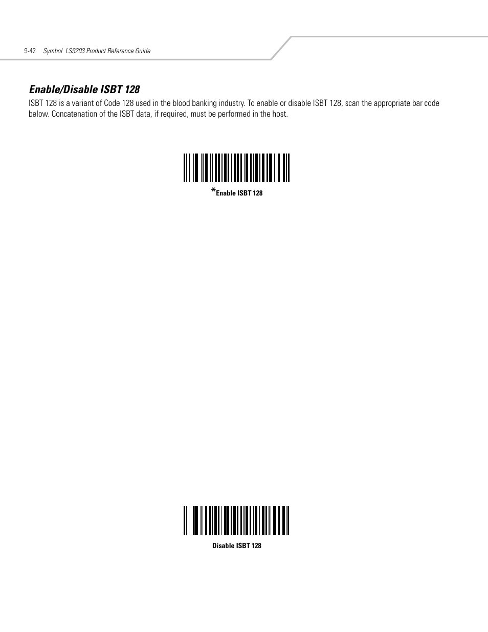 Enable/disable isbt 128, Enable/disable isbt 128 -42 | Motorola SYMBOL LS9203 User Manual | Page 222 / 338