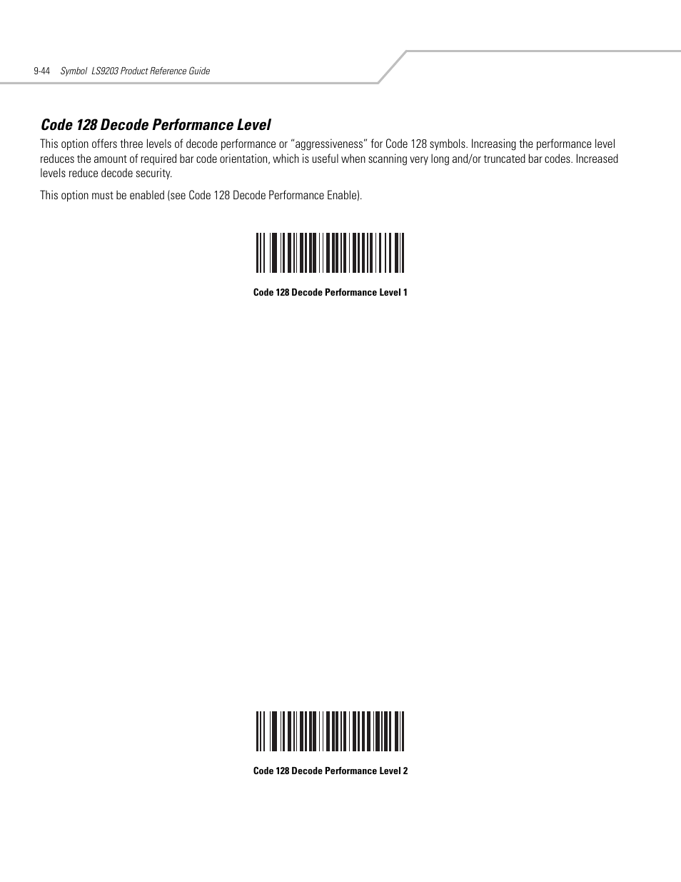 Code 128 decode performance level, Code 128 decode performance level -44 | Motorola SYMBOL LS9203 User Manual | Page 224 / 338