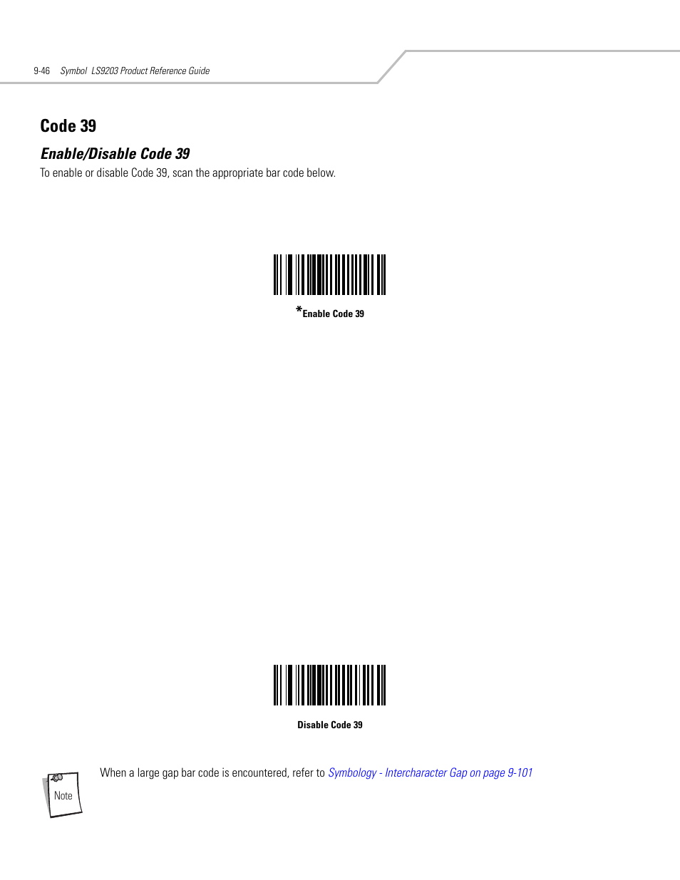 Code 39, Enable/disable code 39, Code 39 -46 | Enable/disable code 39 -46 | Motorola SYMBOL LS9203 User Manual | Page 226 / 338