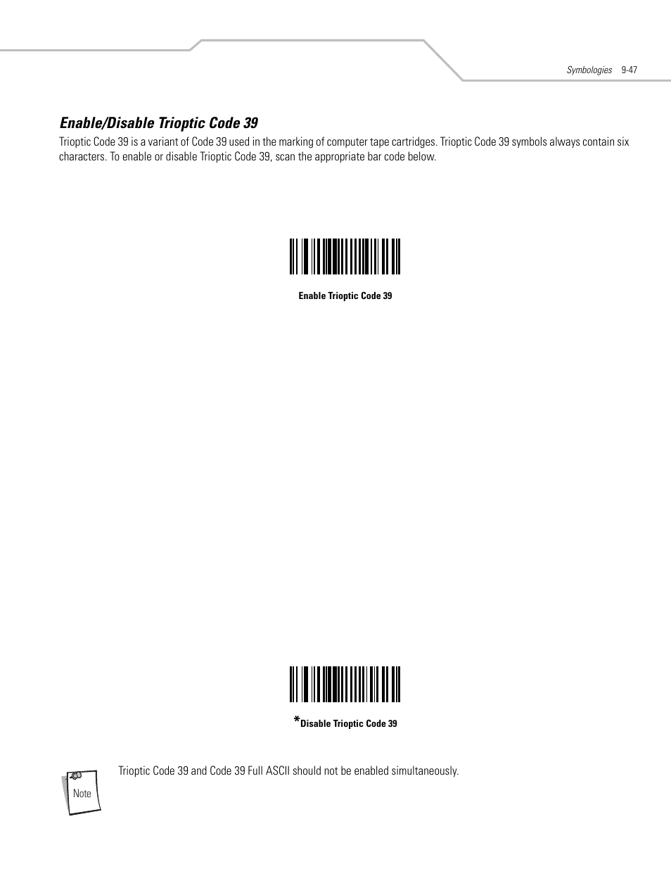 Enable/disable trioptic code 39, Enable/disable trioptic code 39 -47 | Motorola SYMBOL LS9203 User Manual | Page 227 / 338