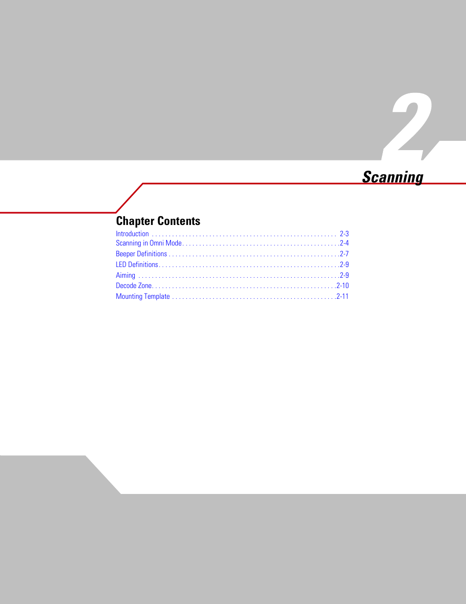 Chapter 2 scanning, Chapter 2. scanning, Chapter 2, scanning | Scanning | Motorola SYMBOL LS9203 User Manual | Page 23 / 338