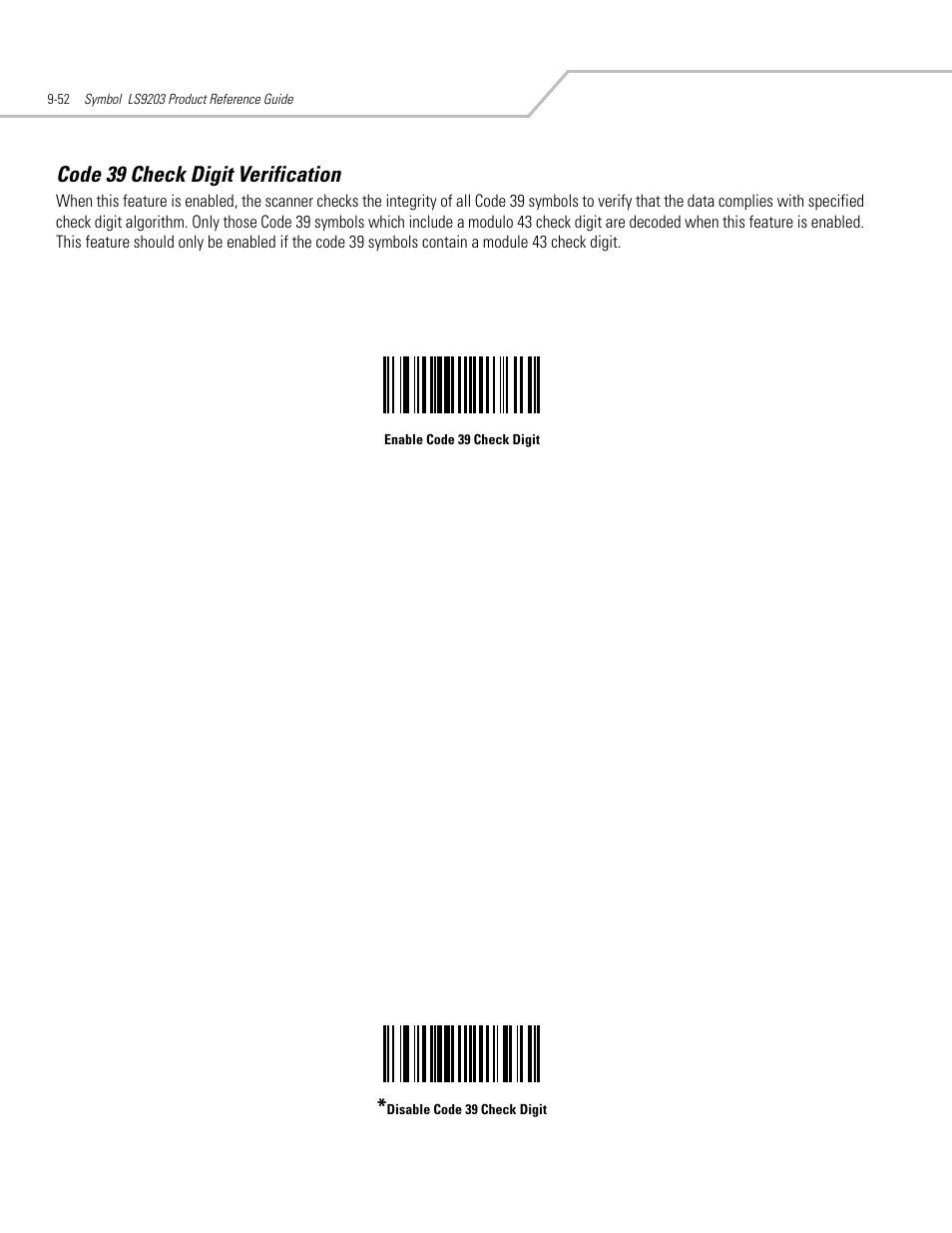 Code 39 check digit verification, Code 39 check digit verification -52 | Motorola SYMBOL LS9203 User Manual | Page 232 / 338