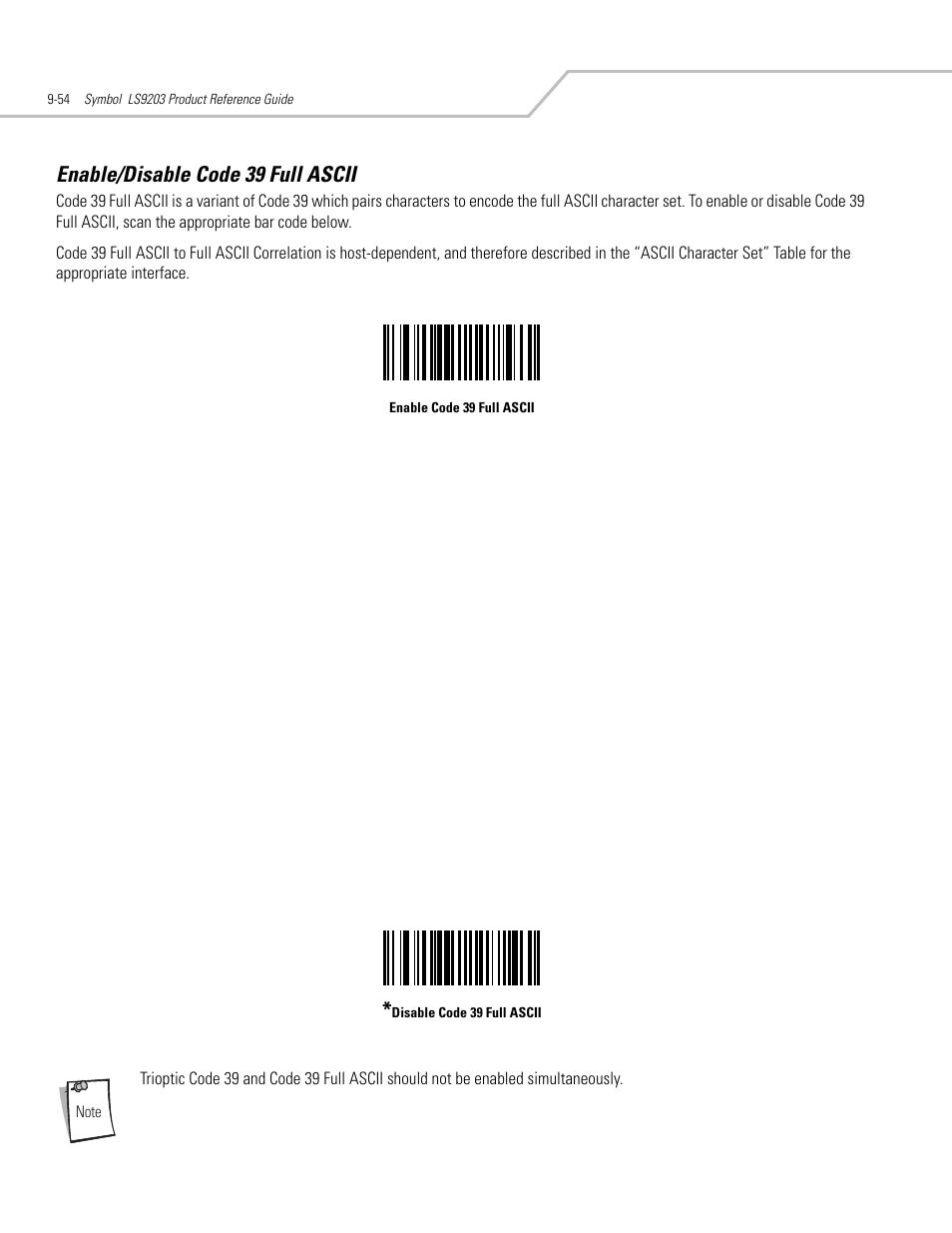 Enable/disable code 39 full ascii, Enable/disable code 39 full ascii -54 | Motorola SYMBOL LS9203 User Manual | Page 234 / 338