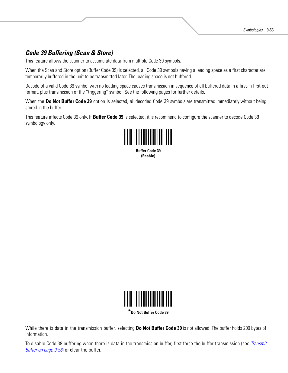 Code 39 buffering (scan & store), Code 39 buffering (scan & store) -55 | Motorola SYMBOL LS9203 User Manual | Page 235 / 338