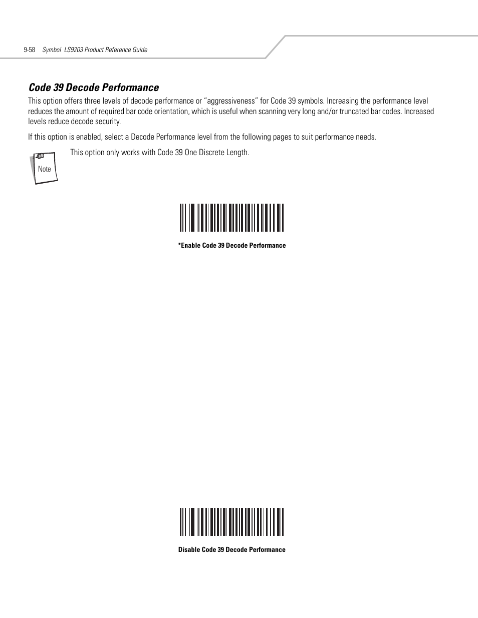 Code 39 decode performance, Code 39 decode performance -58 | Motorola SYMBOL LS9203 User Manual | Page 238 / 338