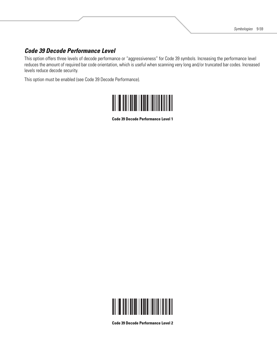 Code 39 decode performance level, Code 39 decode performance level -59 | Motorola SYMBOL LS9203 User Manual | Page 239 / 338