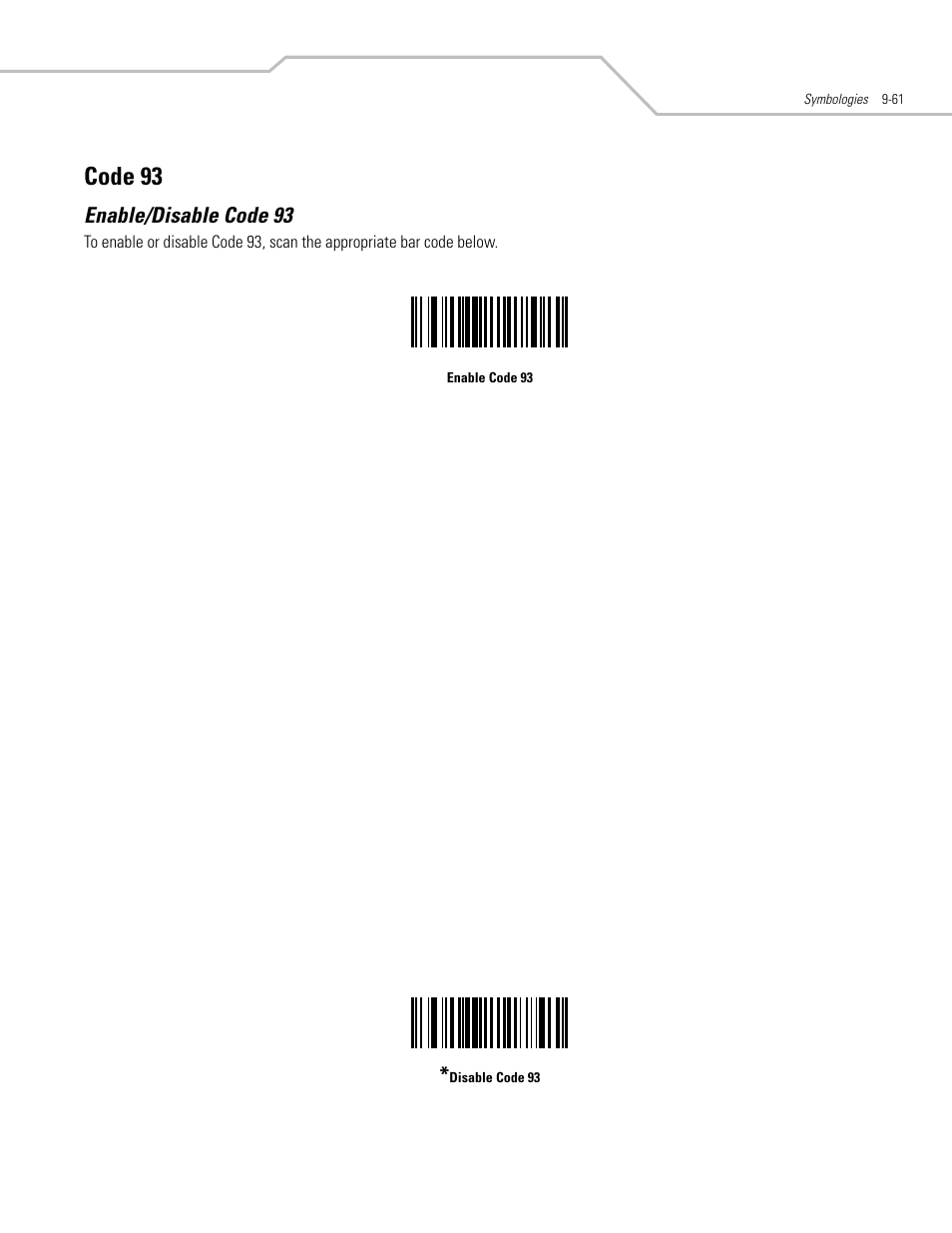 Code 93, Enable/disable code 93, Code 93 -61 | Enable/disable code 93 -61 | Motorola SYMBOL LS9203 User Manual | Page 241 / 338