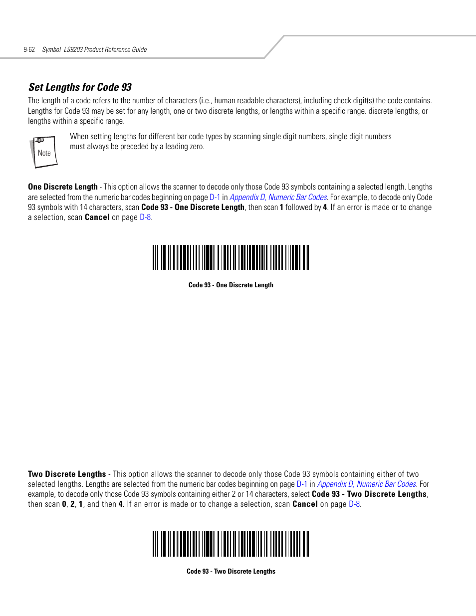 Set lengths for code 93, Set lengths for code 93 -62 | Motorola SYMBOL LS9203 User Manual | Page 242 / 338