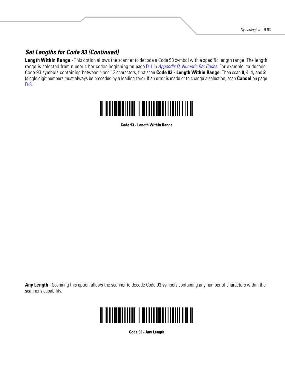 Set lengths for code 93 (continued) | Motorola SYMBOL LS9203 User Manual | Page 243 / 338