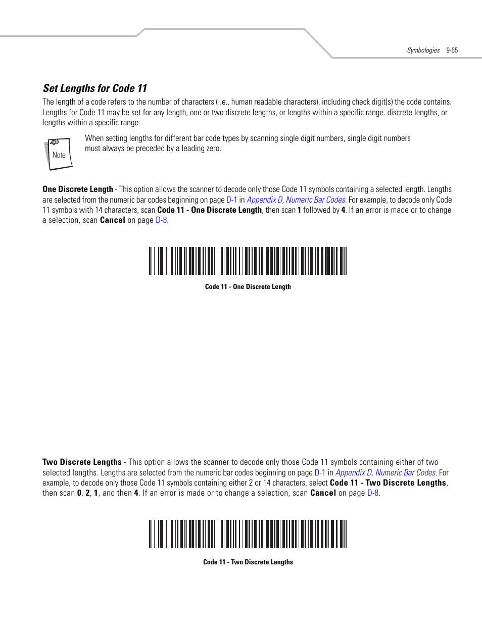 Set lengths for code 11, Set lengths for code 11 -65 | Motorola SYMBOL LS9203 User Manual | Page 245 / 338