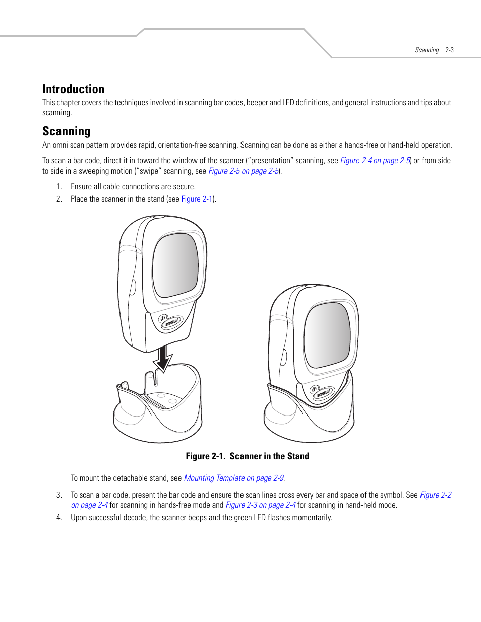 Introduction, Scanning, Introduction -3 scanning -3 | Introduction -3 scanning in omni mode -4 | Motorola SYMBOL LS9203 User Manual | Page 25 / 338