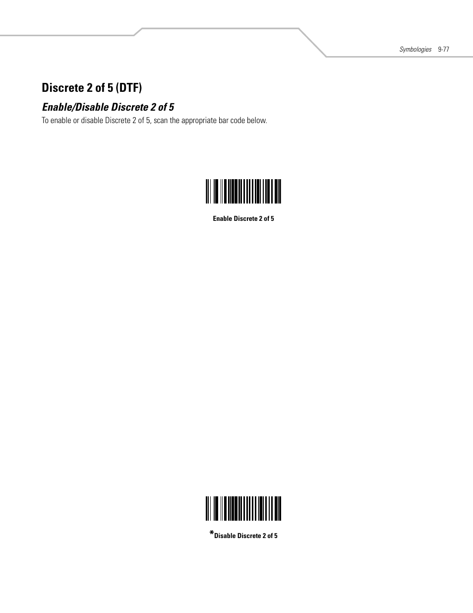 Discrete 2 of 5 (dtf), Enable/disable discrete 2 of 5, Discrete 2 of 5 (dtf) -77 | Enable/disable discrete 2 of 5 -77 | Motorola SYMBOL LS9203 User Manual | Page 257 / 338