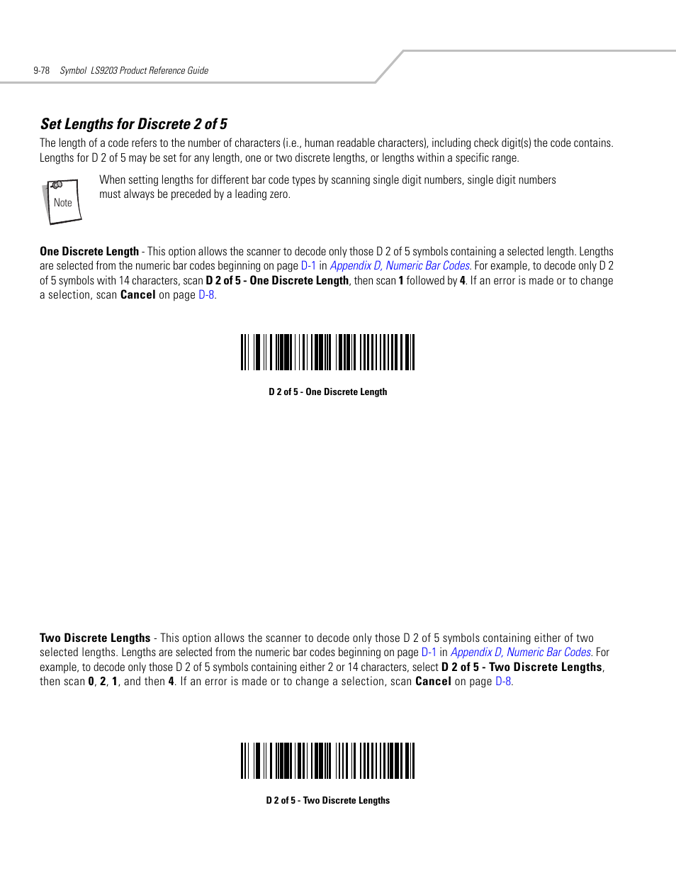 Set lengths for discrete 2 of 5, Set lengths for discrete 2 of 5 -78 | Motorola SYMBOL LS9203 User Manual | Page 258 / 338