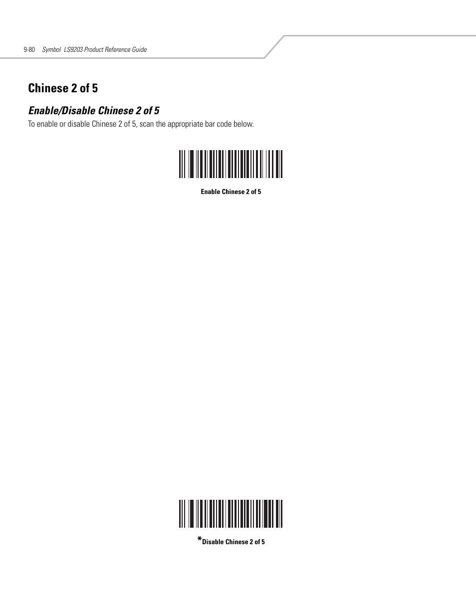 Chinese 2 of 5, Enable/disable chinese 2 of 5, Chinese 2 of 5 -80 | Enable/disable chinese 2 of 5 -80 | Motorola SYMBOL LS9203 User Manual | Page 260 / 338