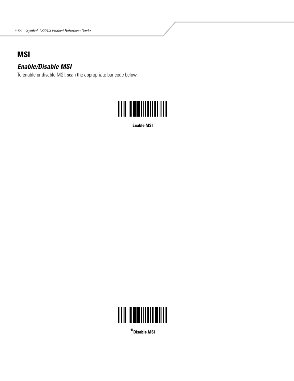 Enable/disable msi, Msi -86, Enable/disable msi -86 | Motorola SYMBOL LS9203 User Manual | Page 266 / 338