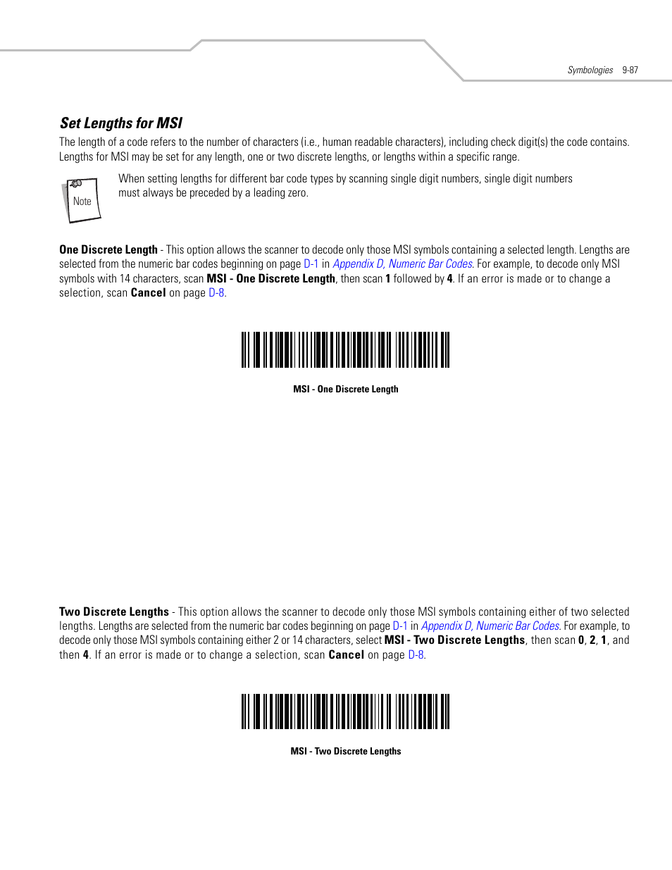 Set lengths for msi, Set lengths for msi -87 | Motorola SYMBOL LS9203 User Manual | Page 267 / 338