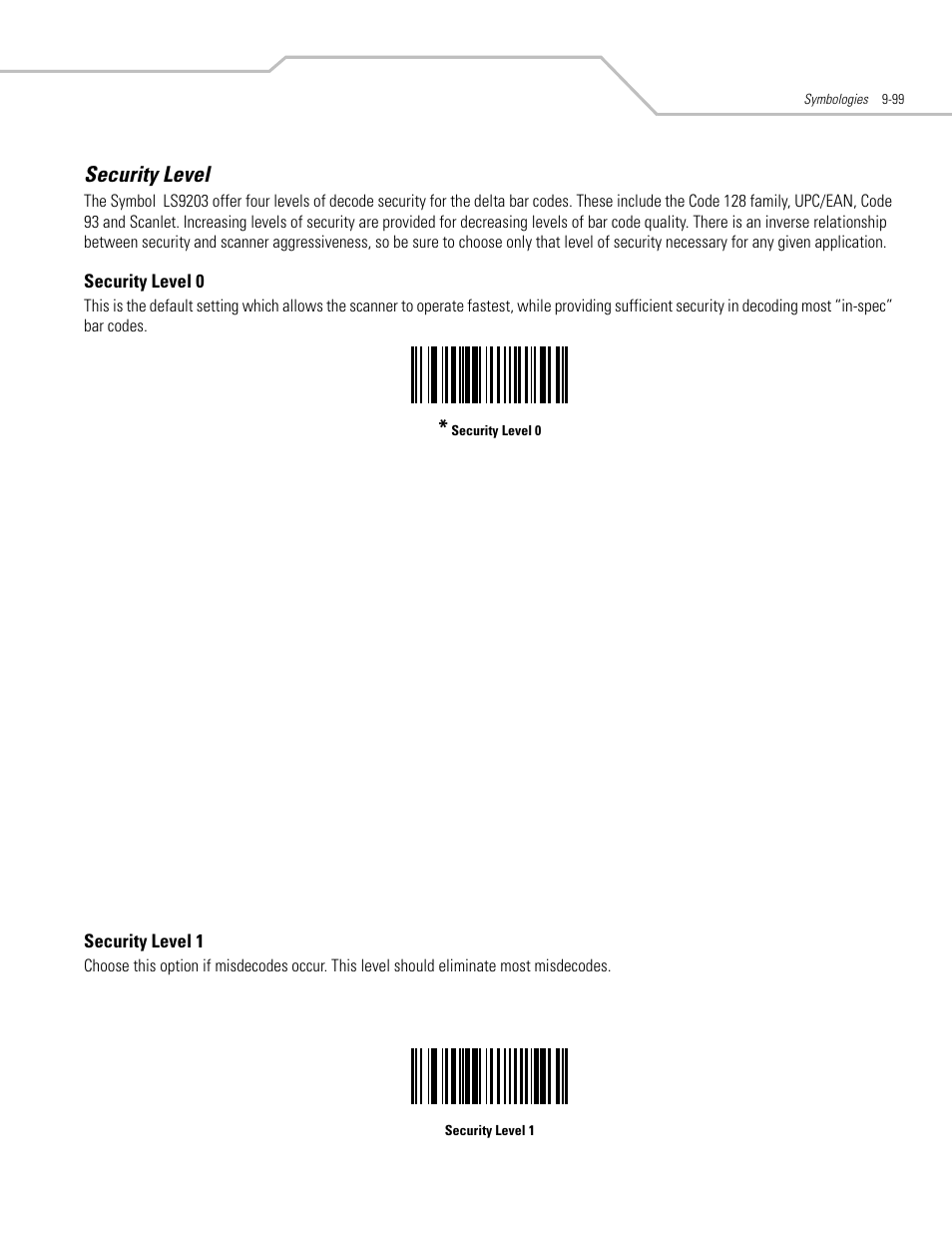 Security level, Security level -99 | Motorola SYMBOL LS9203 User Manual | Page 279 / 338