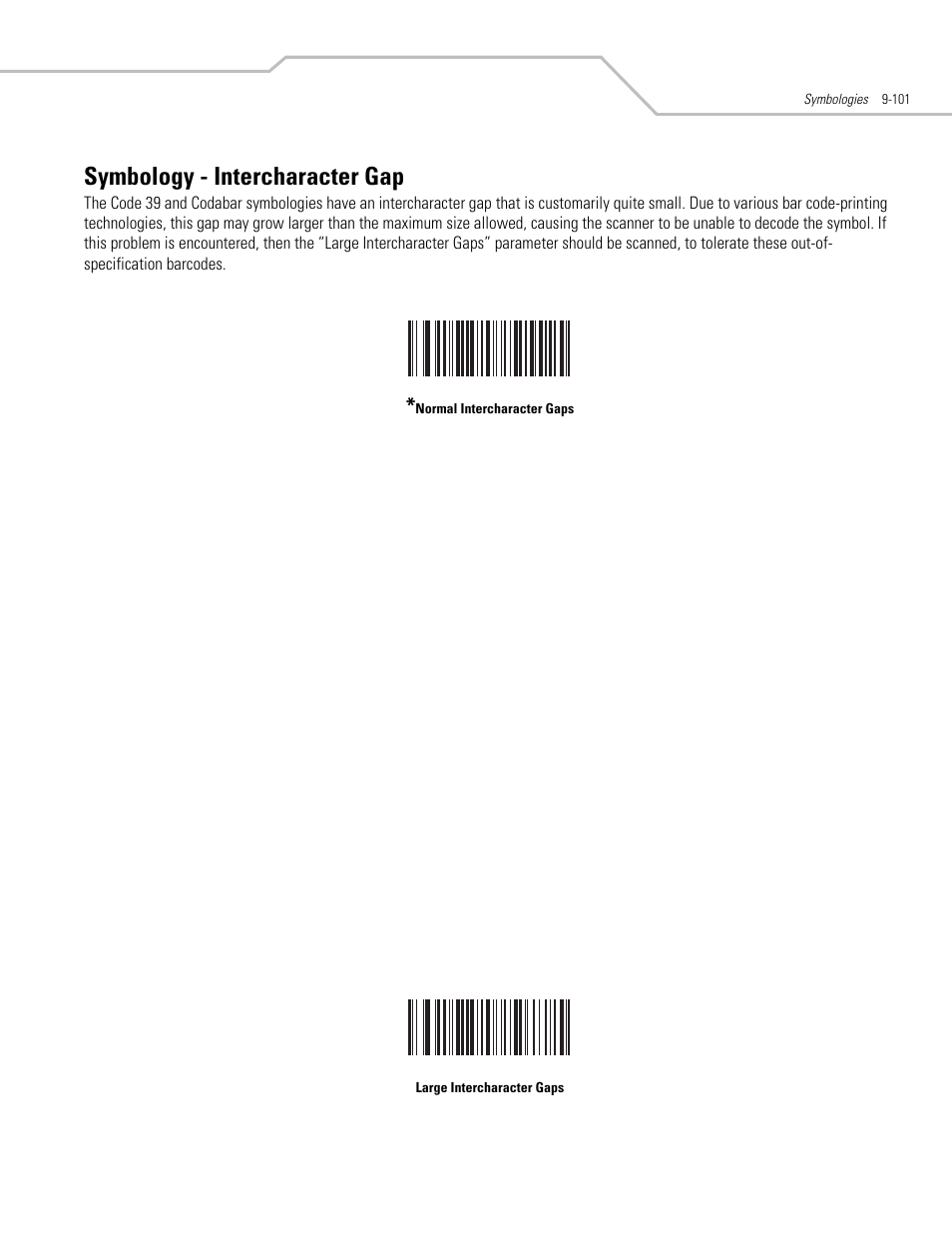 Symbology - intercharacter gap, Symbology - intercharacter gap -101 | Motorola SYMBOL LS9203 User Manual | Page 281 / 338