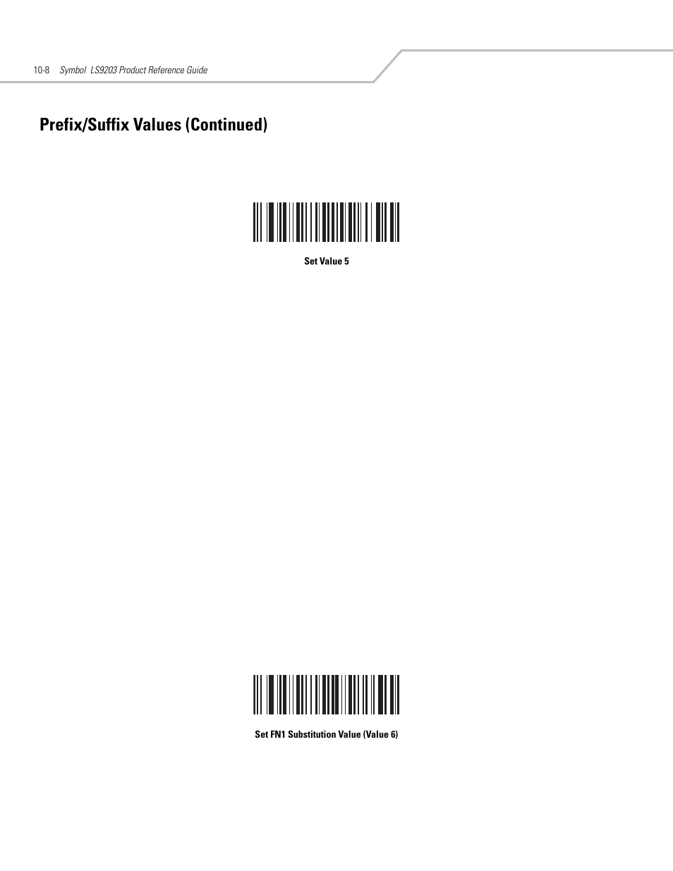 Prefix/suffix values (continued) | Motorola SYMBOL LS9203 User Manual | Page 290 / 338