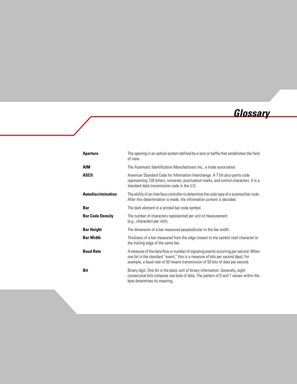 Glossary | Motorola SYMBOL LS9203 User Manual | Page 325 / 338