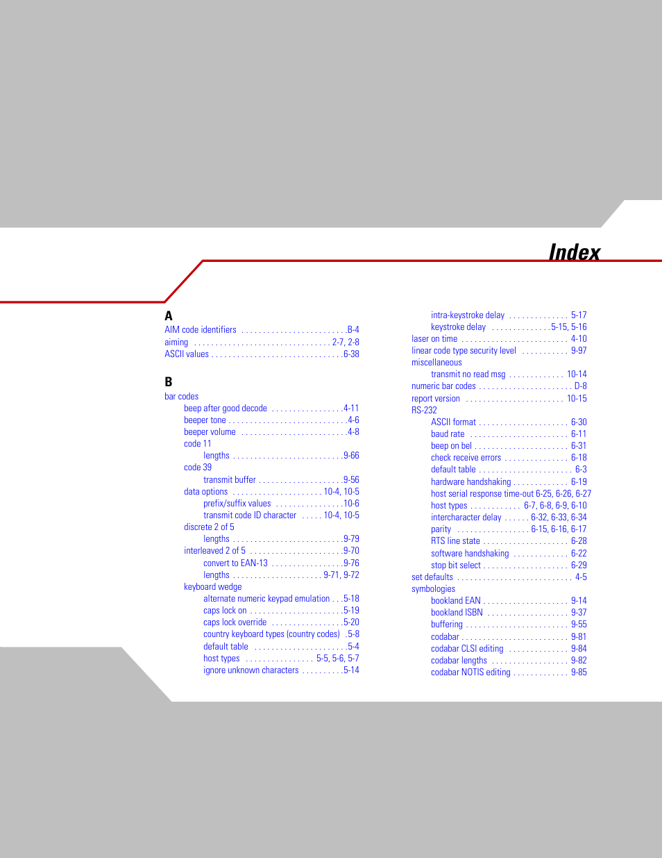 Index | Motorola SYMBOL LS9203 User Manual | Page 331 / 338