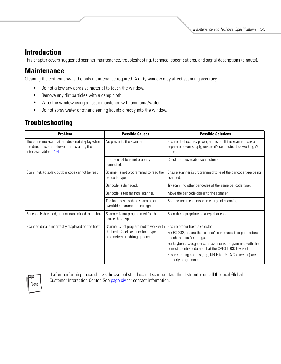 Introduction, Maintenance, Troubleshooting | Introduction -3 maintenance -3 troubleshooting -3 | Motorola SYMBOL LS9203 User Manual | Page 35 / 338