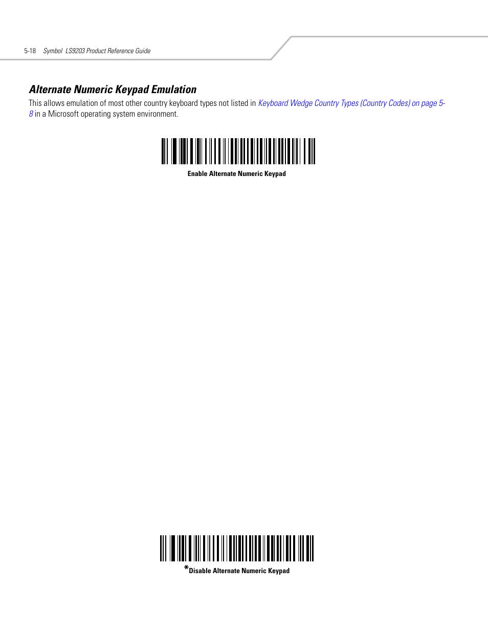 Alternate numeric keypad emulation, Alternate numeric keypad emulation -18 | Motorola SYMBOL LS9203 User Manual | Page 74 / 338