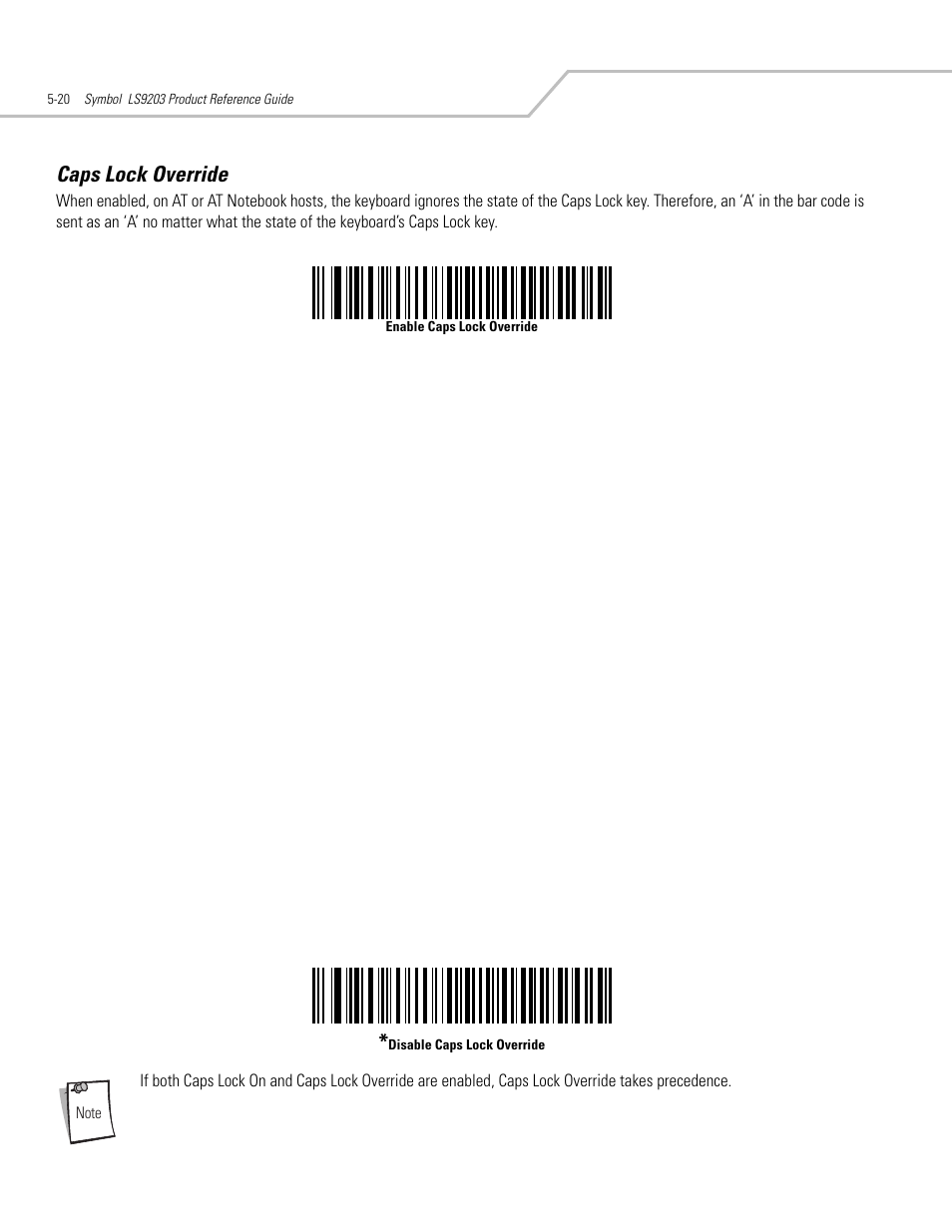 Caps lock override, Caps lock override -20 | Motorola SYMBOL LS9203 User Manual | Page 76 / 338