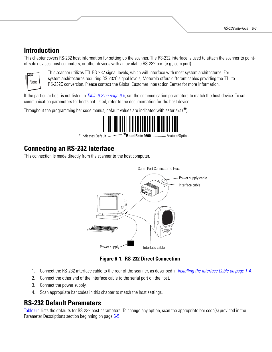 Introduction, Connecting an rs-232 interface, Rs-232 default parameters | Motorola SYMBOL LS9203 User Manual | Page 95 / 338