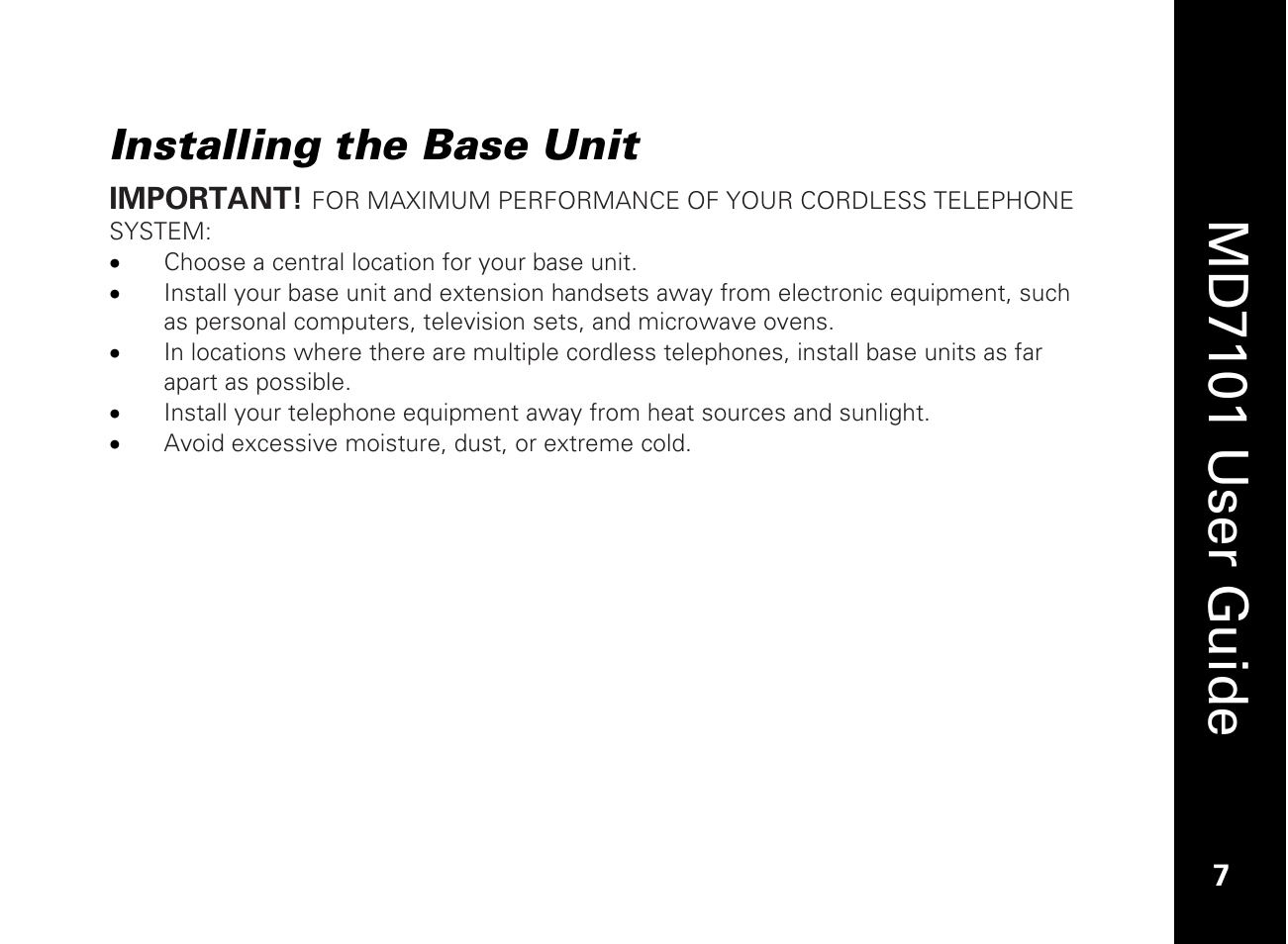 Installing the base unit, Md7101 u ser guide | Motorola E51 Series User Manual | Page 22 / 54