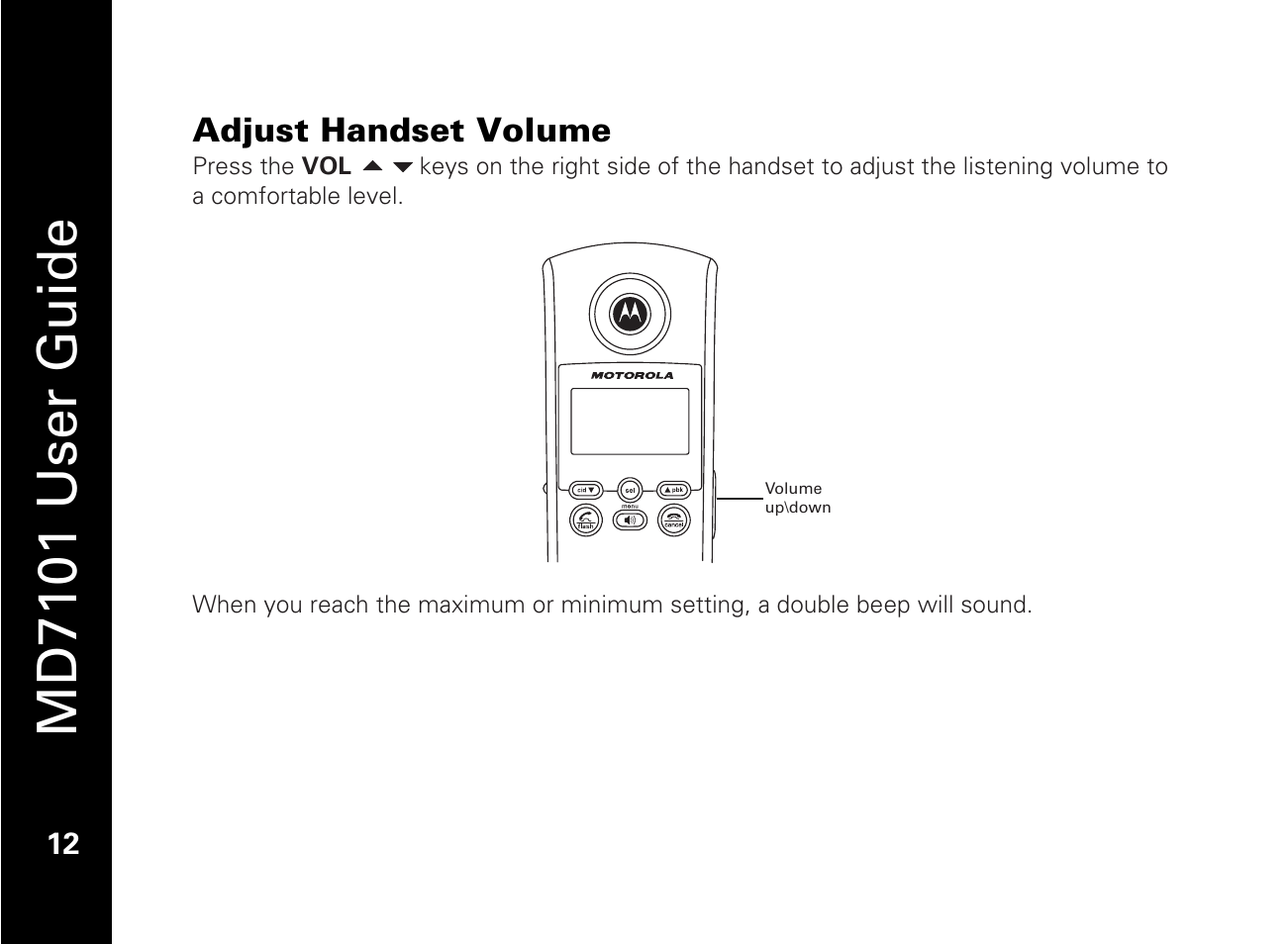 Adjust handset volume, Md7101 user guide | Motorola E51 Series User Manual | Page 27 / 54