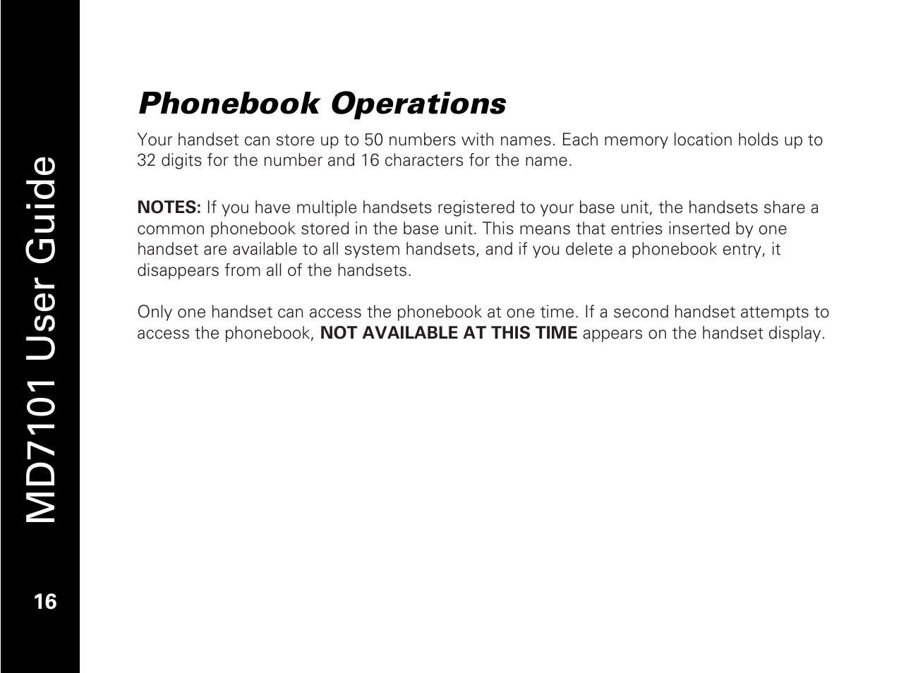 Phonebook operations, Md7101 user guide | Motorola E51 Series User Manual | Page 31 / 54